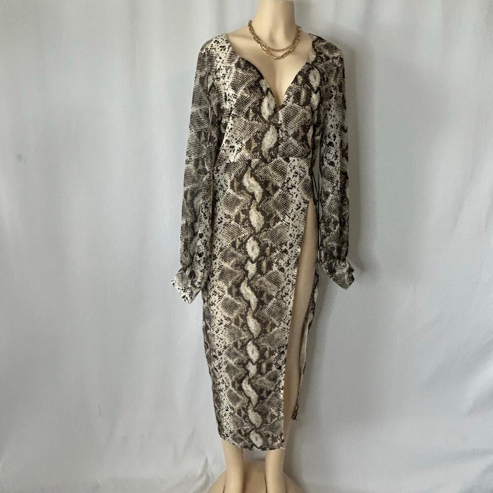 Jluxlabel Snake Print Maxi Dress Slit Long Sleeve Bodycon S Boho Resort